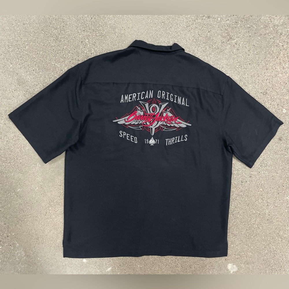 Vintage Barrett Jackson Embroidered Button Up American Hot Rod size XL